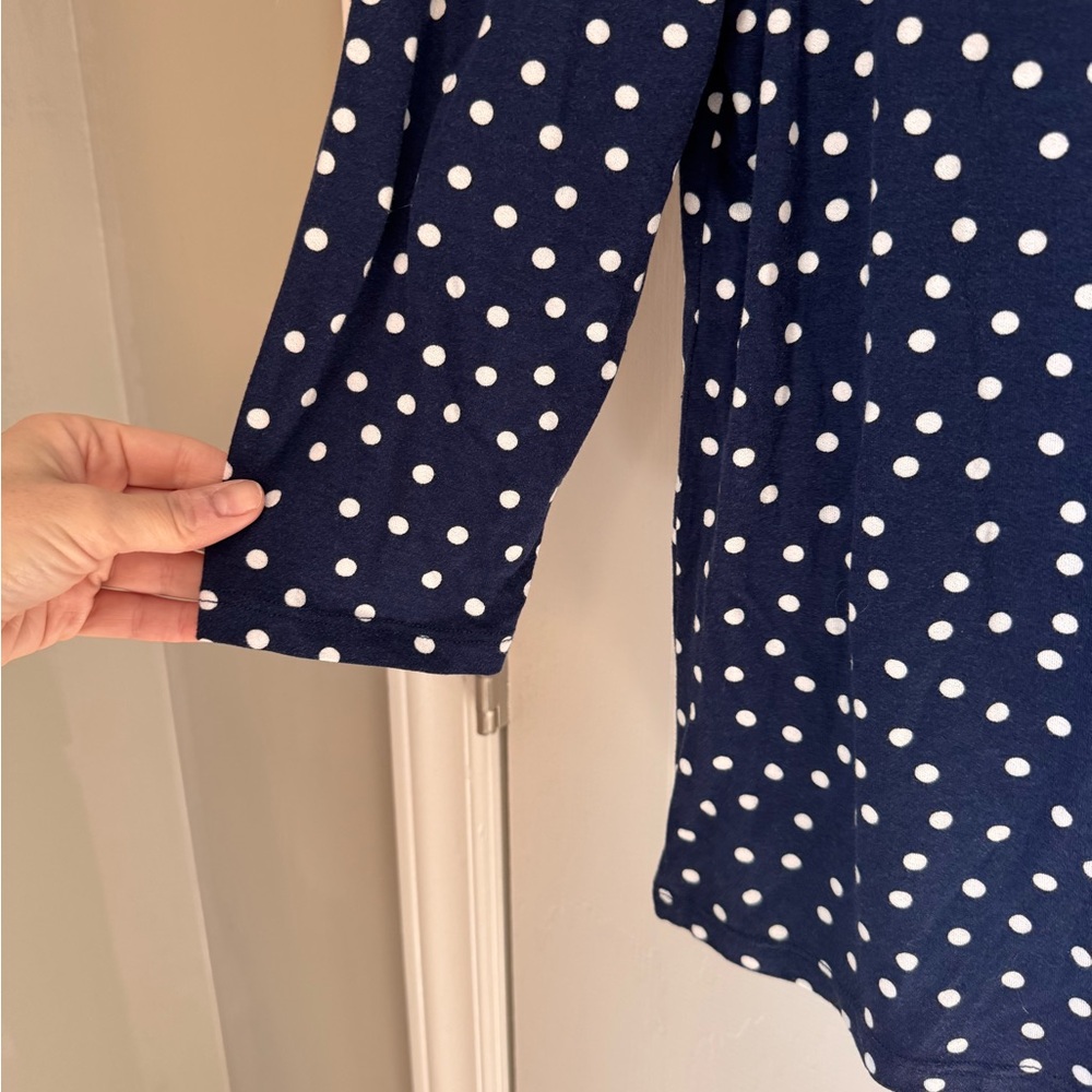 NWT Elle Navy and White Polka Dot Scoop Neck Long Sleeve Top size L - Picture 6 of 7